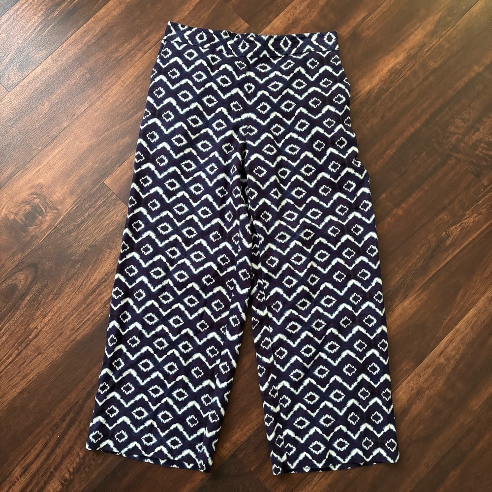 Loft linen blend pants size S geometric blue and white relaxed fit